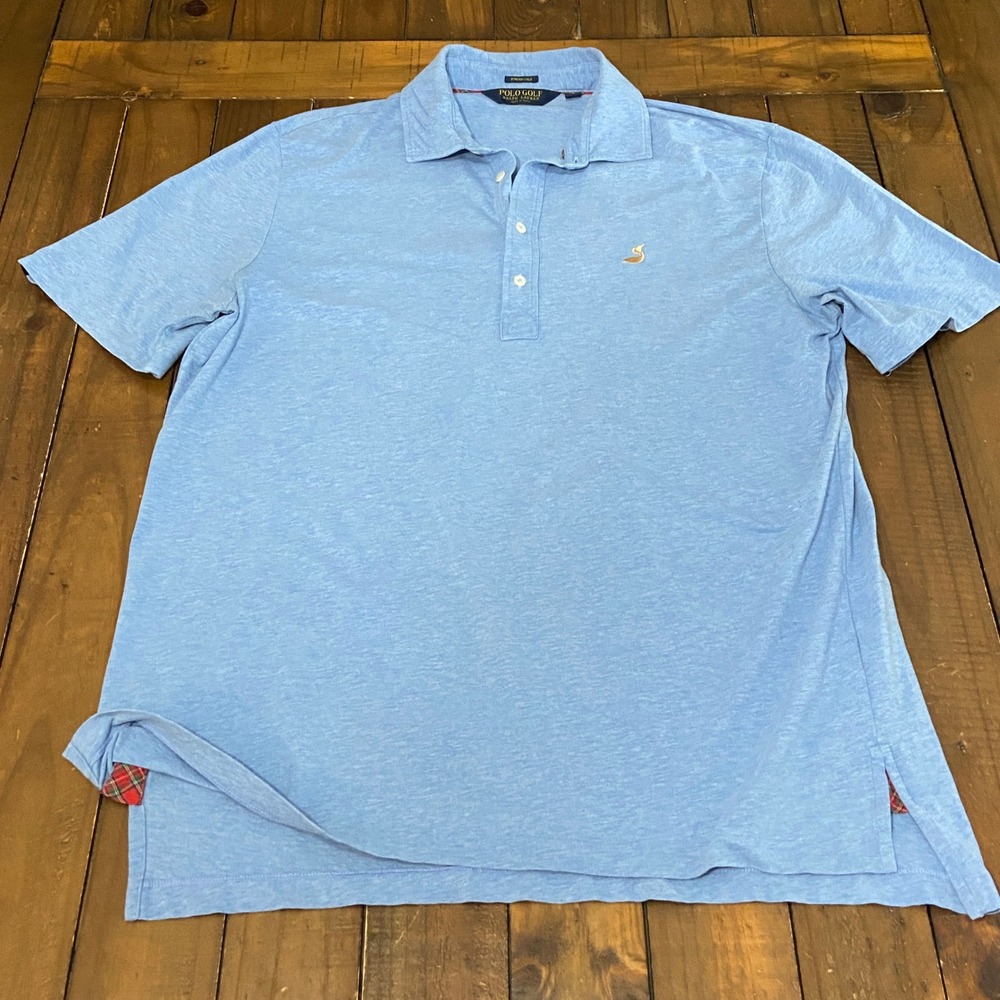 Polo Golf Ralph Lauren Mens Blue Stretch Lisle Short Sleeve Duck Polo Shirt L